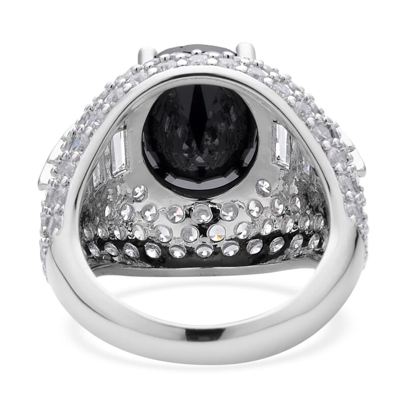 Simulated Black and White Diamond Ring in Silvertone (Size 10.0) 12.00 ctw