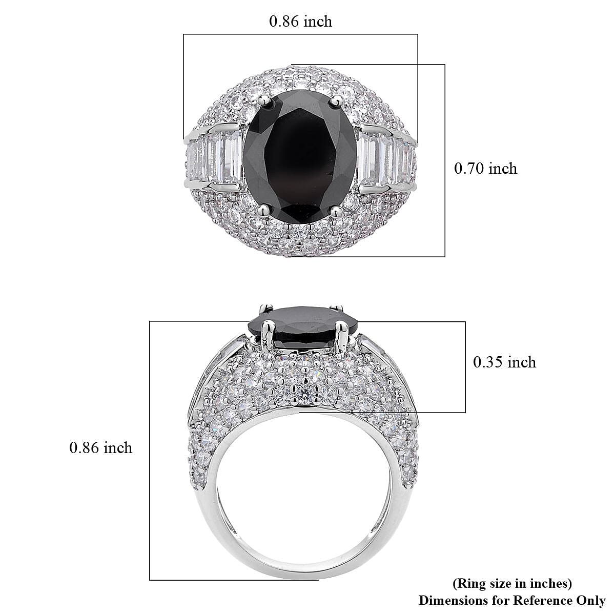 Simulated Black and White Diamond Ring in Silvertone (Size 10.0) 12.00 ctw