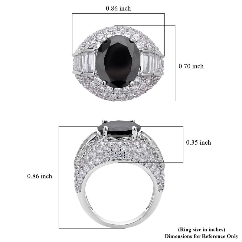Simulated Black and White Diamond Ring in Silvertone (Size 11.0) 12.00 ctw