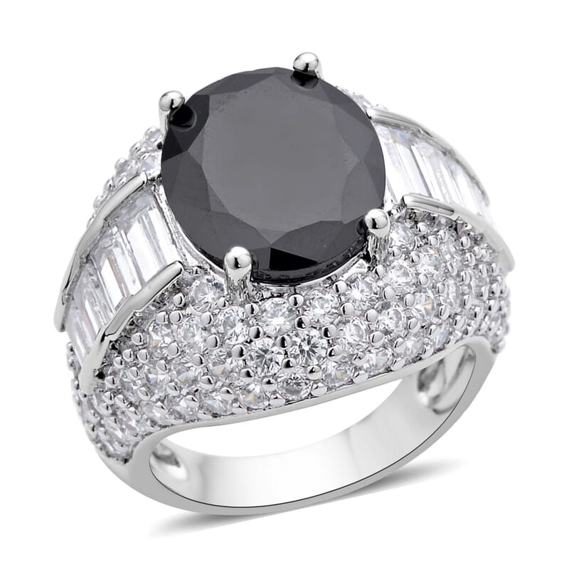 Simulated Black and White Diamond Ring in Silvertone (Size 8.0) 12.00 ctw