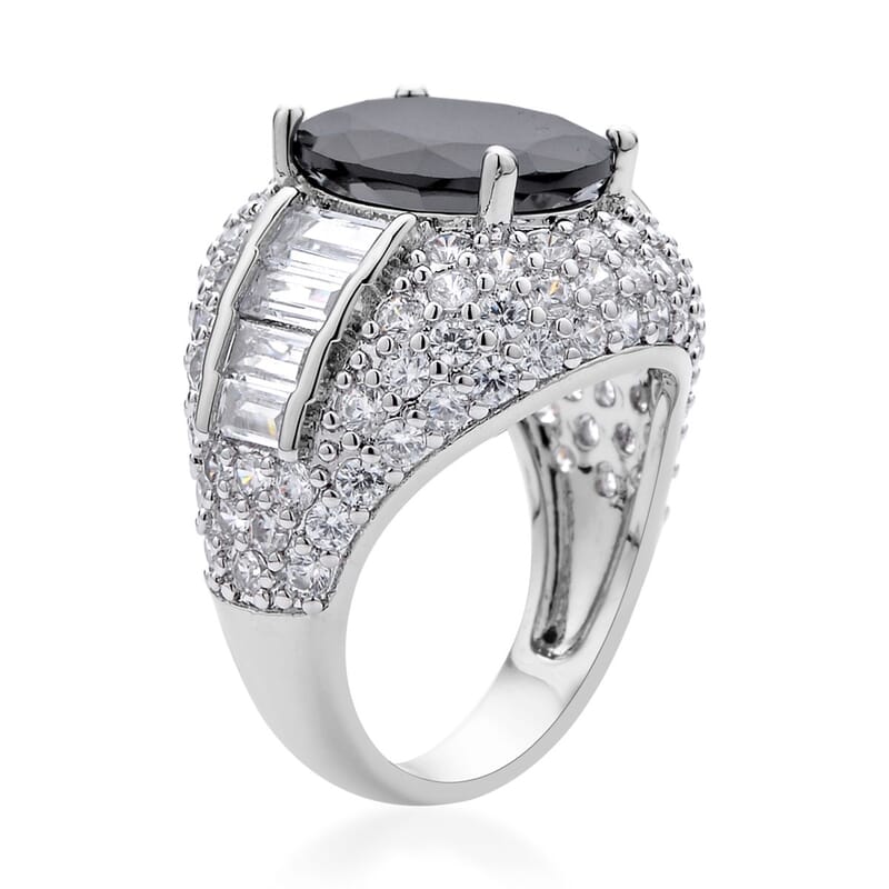 Simulated Black and White Diamond Ring in Silvertone (Size 8.0) 12.00 ctw