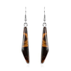 Yellow Tiger's Eye Earrings in Silvertone and Stainless Steel 12.25 ctw , Tarnish-Free, Waterproof, Sweat Proof Jewelry