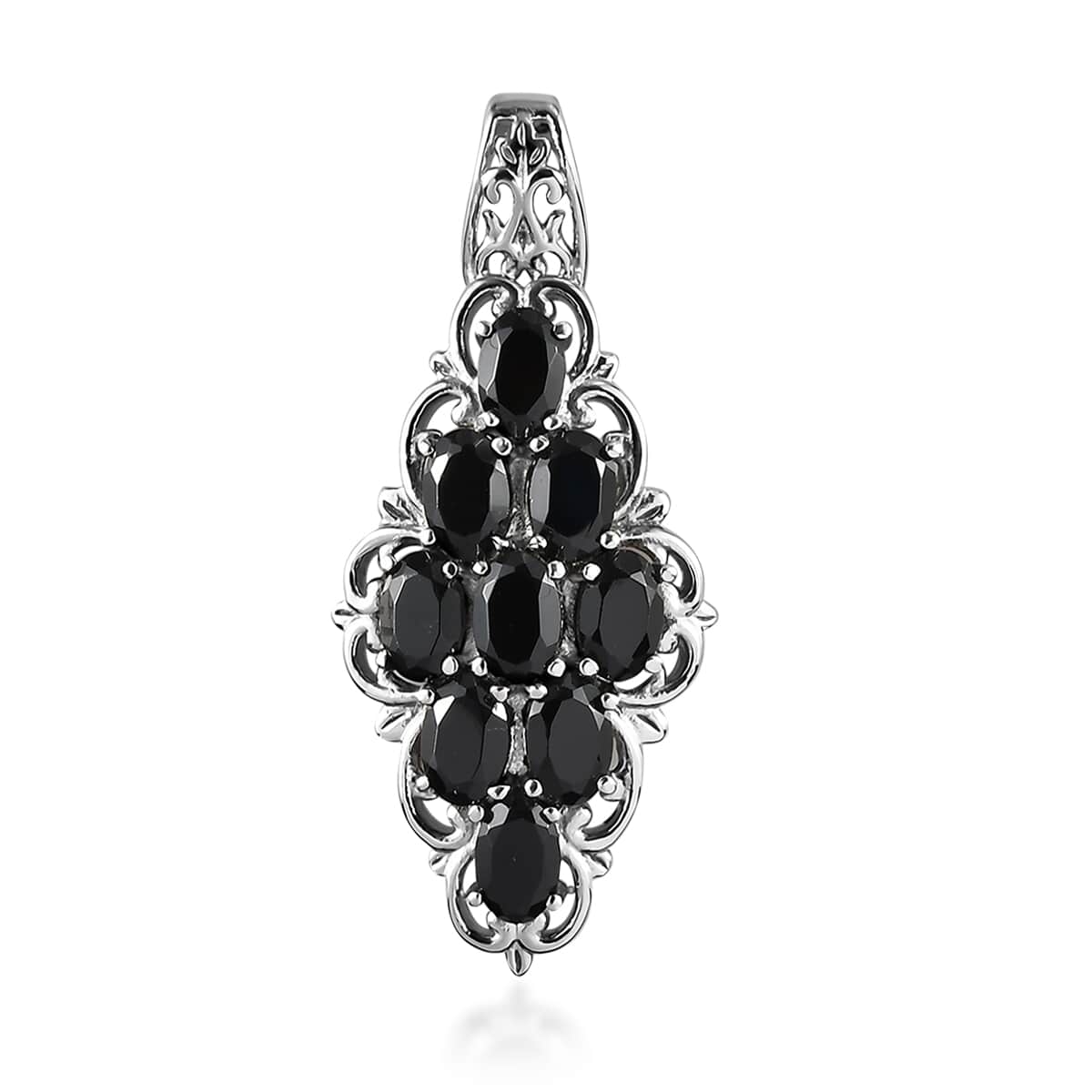 Natural Thai Black Spinel Elongated Pendant in Stainless Steel 4.00 ctw image number 0
