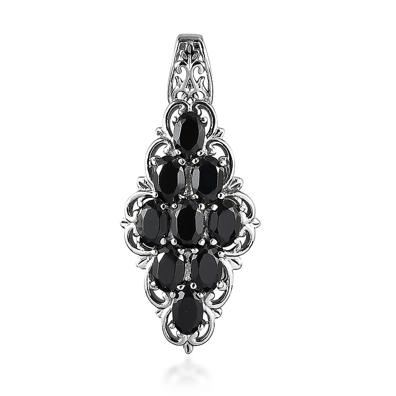 Thai Black Spinel 4.00 ctw Elongated Pendant without Chain in Stainless Steel, Tarnish-Free, Waterproof, Sweat Proof Jewelry