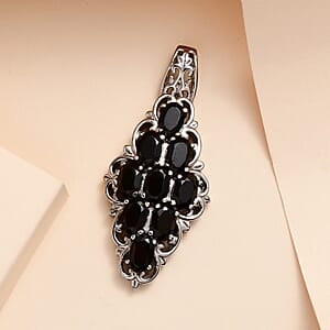 Thai Black Spinel 4.00 ctw Elongated Pendant without Chain in Stainless Steel, Tarnish-Free, Waterproof, Sweat Proof Jewelry