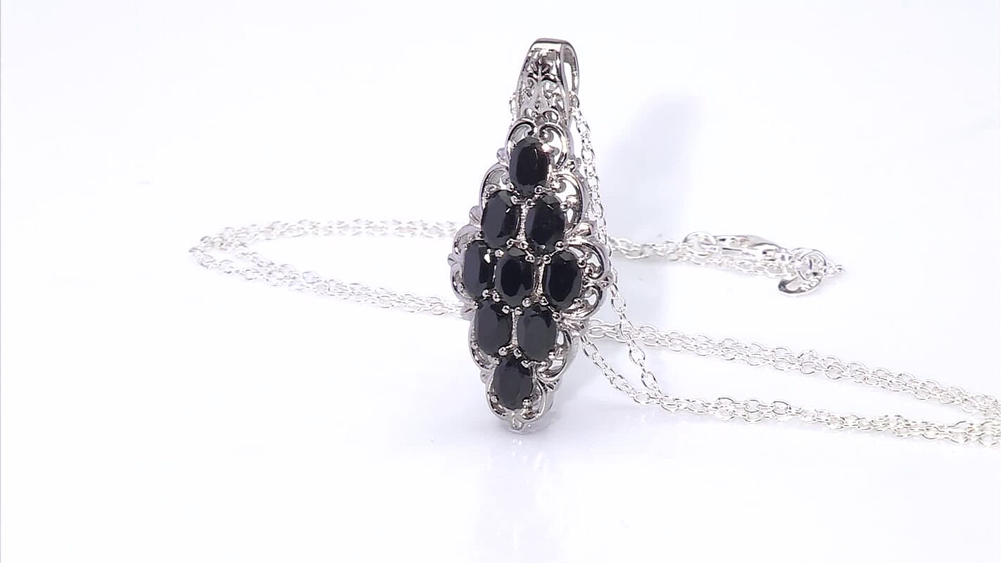Natural Thai Black Spinel Elongated Pendant in Stainless Steel 4.00 ctw