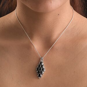 Thai Black Spinel 4.00 ctw Elongated Pendant without Chain in Stainless Steel, Tarnish-Free, Waterproof, Sweat Proof Jewelry