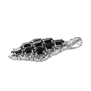 Thai Black Spinel 4.00 ctw Elongated Pendant without Chain in Stainless Steel, Tarnish-Free, Waterproof, Sweat Proof Jewelry