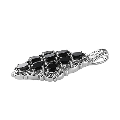 Thai Black Spinel 4.00 ctw Elongated Pendant without Chain in Stainless Steel, Tarnish-Free, Waterproof, Sweat Proof Jewelry