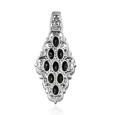 Thai Black Spinel 4.00 ctw Elongated Pendant without Chain in Stainless Steel, Tarnish-Free, Waterproof, Sweat Proof Jewelry