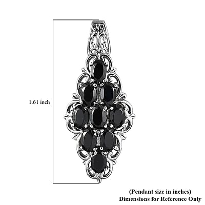Thai Black Spinel 4.00 ctw Elongated Pendant without Chain in Stainless Steel, Tarnish-Free, Waterproof, Sweat Proof Jewelry