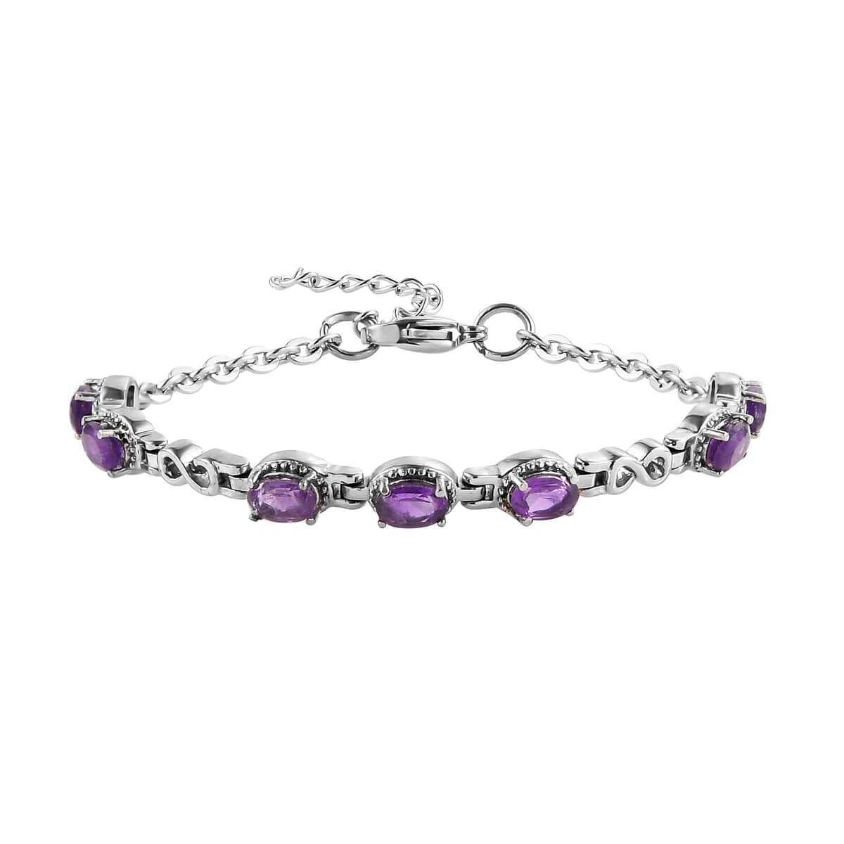 Amethyst Bracelet in Stainless Steel (6.50 In) 3.40 ctw image number 0