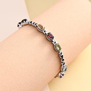 Multi Gemstone Bracelet in Stainless Steel (6.50 In) 3.00 ctw , Tarnish-Free, Waterproof, Sweat Proof Jewelry