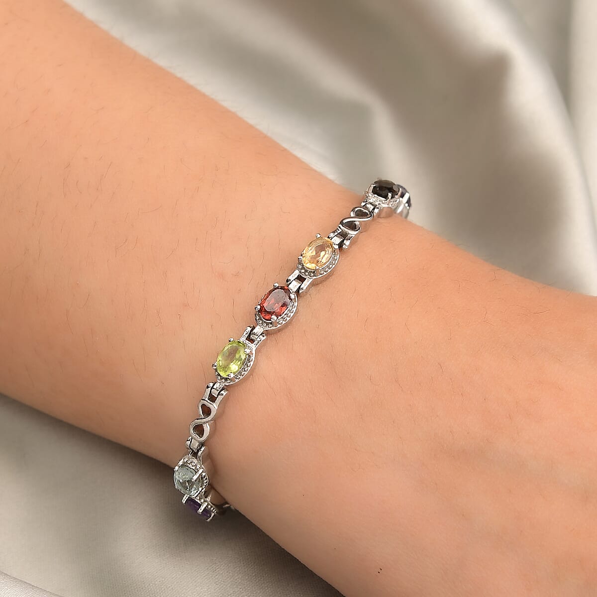 Multi Gemstone Bracelet in Stainless Steel (6.50 In) 3.00 ctw , Tarnish-Free, Waterproof, Sweat Proof Jewelry image number 2