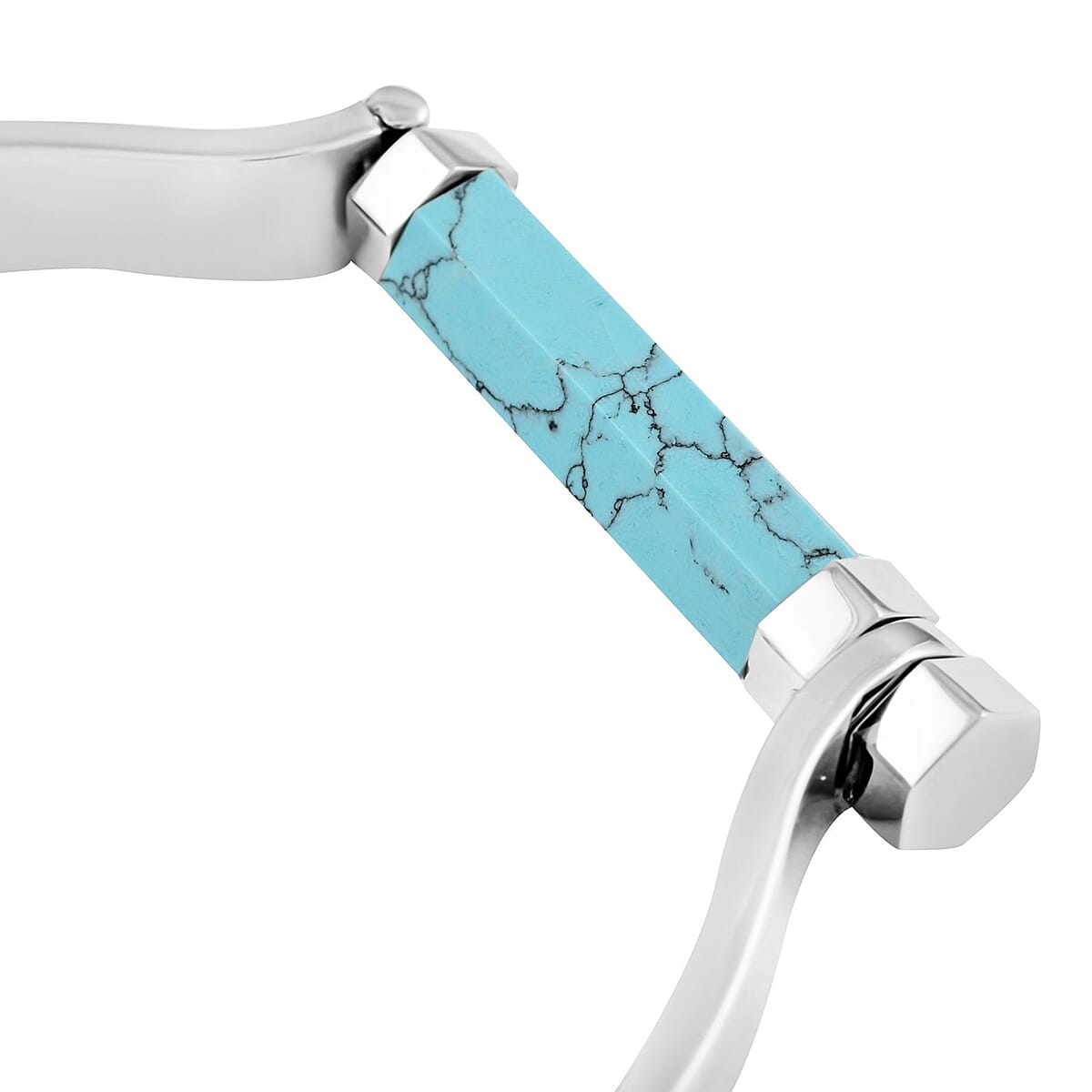 Constituted Blue Howlite Bangle Bracelet in Stainless Steel (8.00 In) 20.00 ctw , Tarnish-Free, Waterproof, Sweat Proof Jewelry image number 2