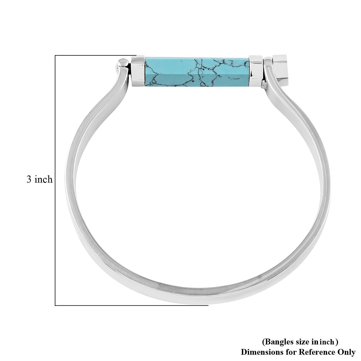 Constituted Blue Howlite Bangle Bracelet in Stainless Steel (8.00 In) 20.00 ctw , Tarnish-Free, Waterproof, Sweat Proof Jewelry image number 4