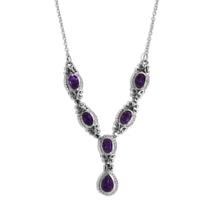 Amethyst Necklace 18 Inches in Stainless Steel 2.60 ctw