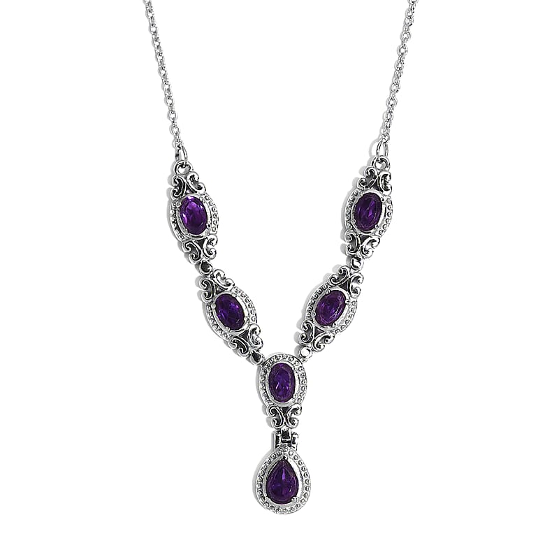 Amethyst Necklace (18 Inches) in Stainless Steel 2.60 ctw | Tarnish-Free, Waterproof, Sweat Proof Jewelry