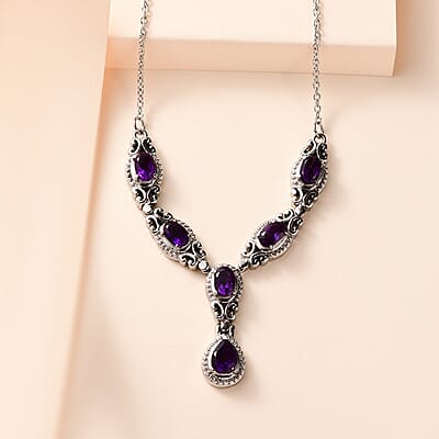 Amethyst Necklace (18 Inches) in Stainless Steel 2.60 ctw | Tarnish-Free, Waterproof, Sweat Proof Jewelry