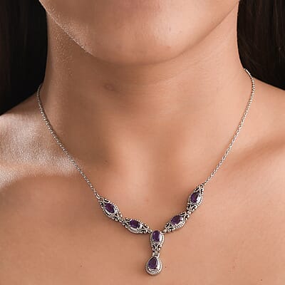 Amethyst Necklace (18 Inches) in Stainless Steel 2.60 ctw | Tarnish-Free, Waterproof, Sweat Proof Jewelry