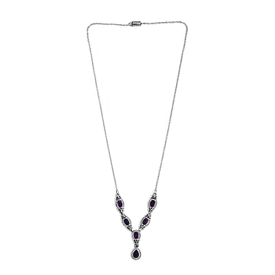 Amethyst Necklace (18 Inches) in Stainless Steel 2.60 ctw | Tarnish-Free, Waterproof, Sweat Proof Jewelry