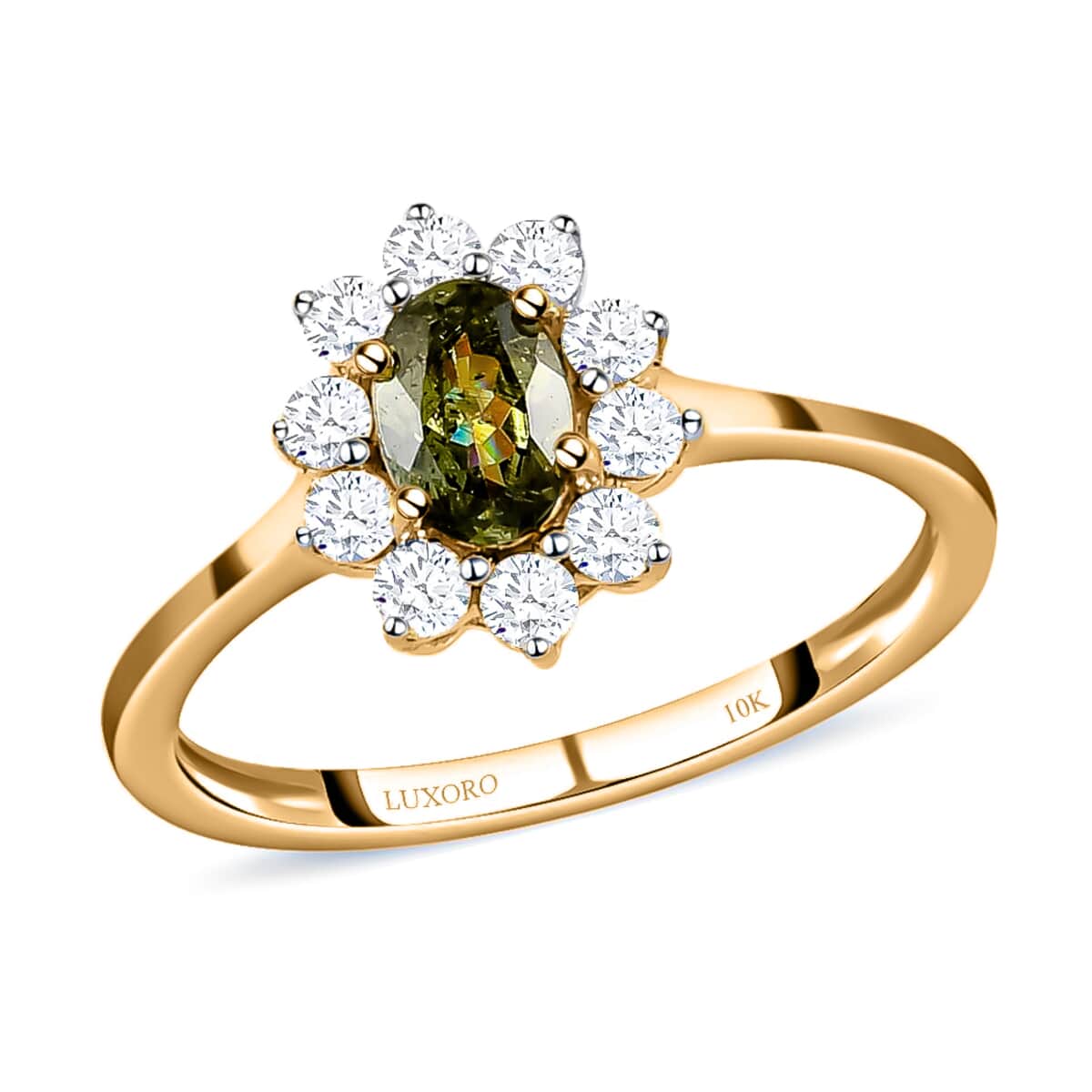 Luxoro 10K Yellow Gold Premium Ambanja Demantoid Garnet and Moissanite Sunburst Ring (Size 10.0) 0.75 ctw image number 0