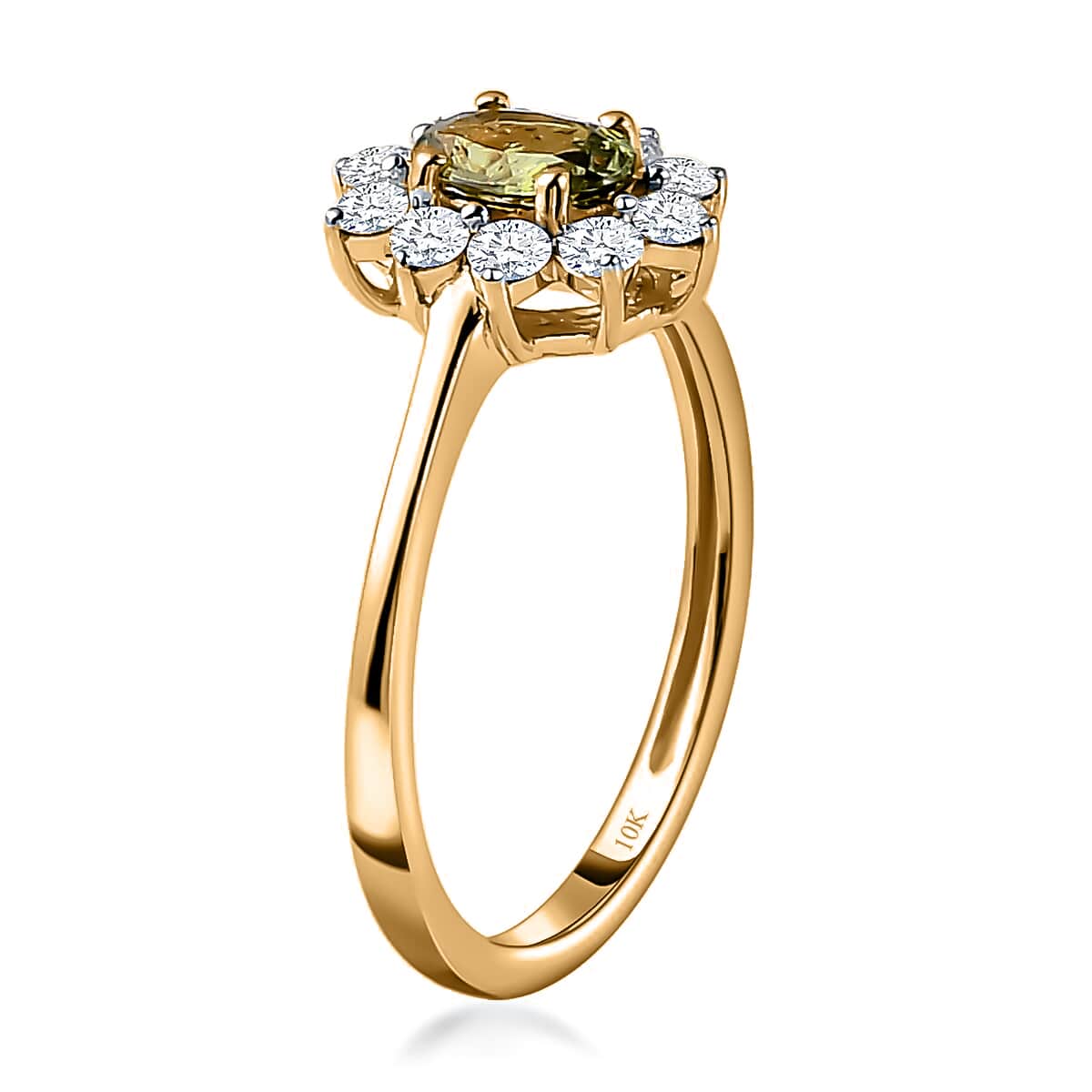 Luxoro 10K Yellow Gold Premium Ambanja Demantoid Garnet and Moissanite Sunburst Ring (Size 10.0) 0.75 ctw image number 3