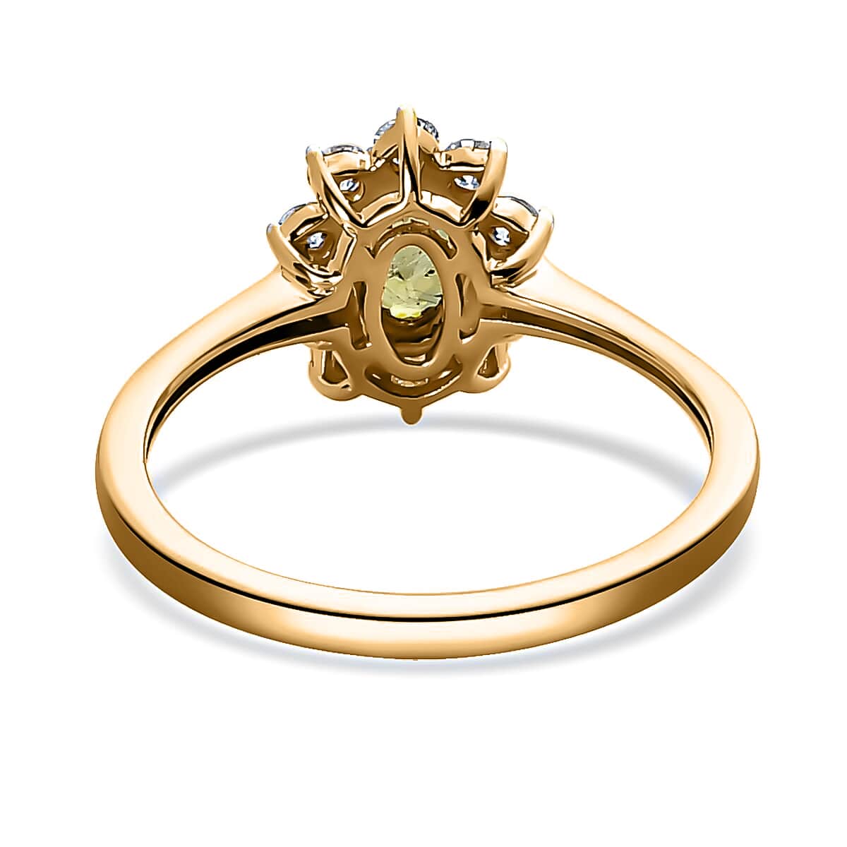 Luxoro 10K Yellow Gold Premium Ambanja Demantoid Garnet and Moissanite Sunburst Ring (Size 10.0) 0.75 ctw image number 4