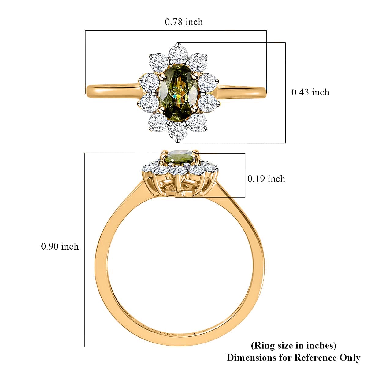 Luxoro 10K Yellow Gold Premium Ambanja Demantoid Garnet and Moissanite Sunburst Ring (Size 10.0) 0.75 ctw image number 5
