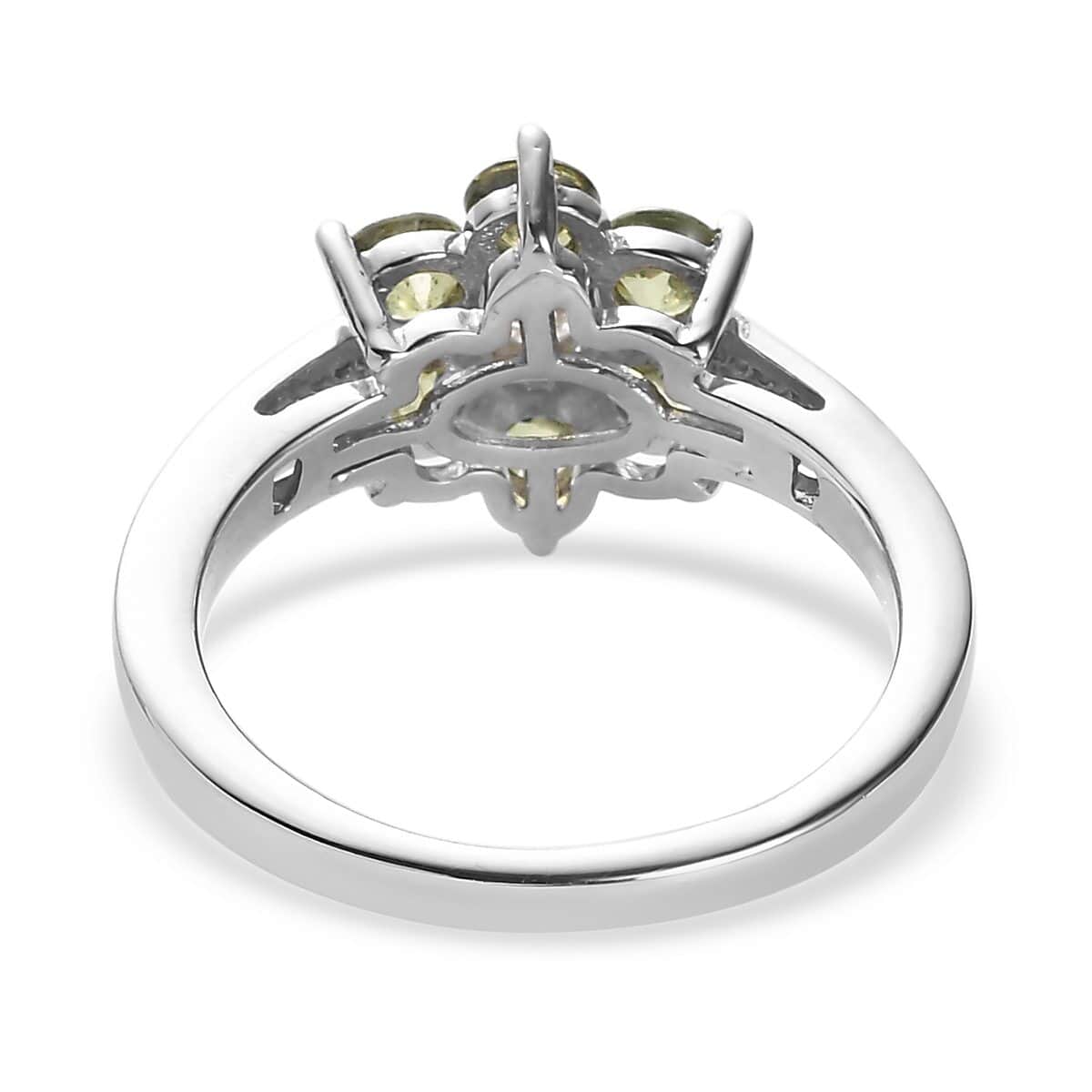 Natural Ambanja Demantoid Garnet, Moissanite Floral Ring in Platinum Over Sterling Silver (Size 10.0) 1.10 ctw image number 3