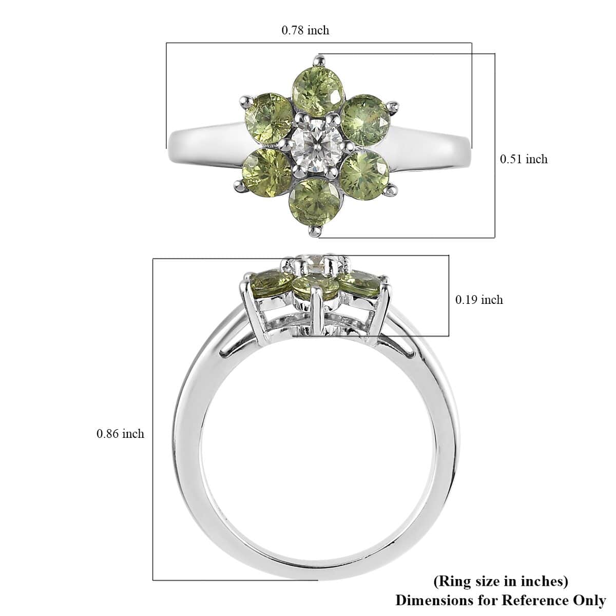 Natural Ambanja Demantoid Garnet, Moissanite Floral Ring in Platinum Over Sterling Silver (Size 10.0) 1.10 ctw image number 4