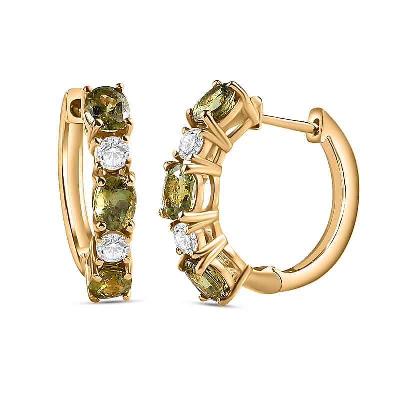 Ambanja Demantoid Garnet and Moissanite 3.25 ctw Hoop Earrings in Vermeil Yellow Gold Over Sterling Silver