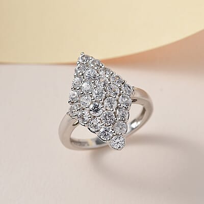 Karis White Zircon Elongated Ring in Platinum Bond (Size 10.0) 2.40 ctw