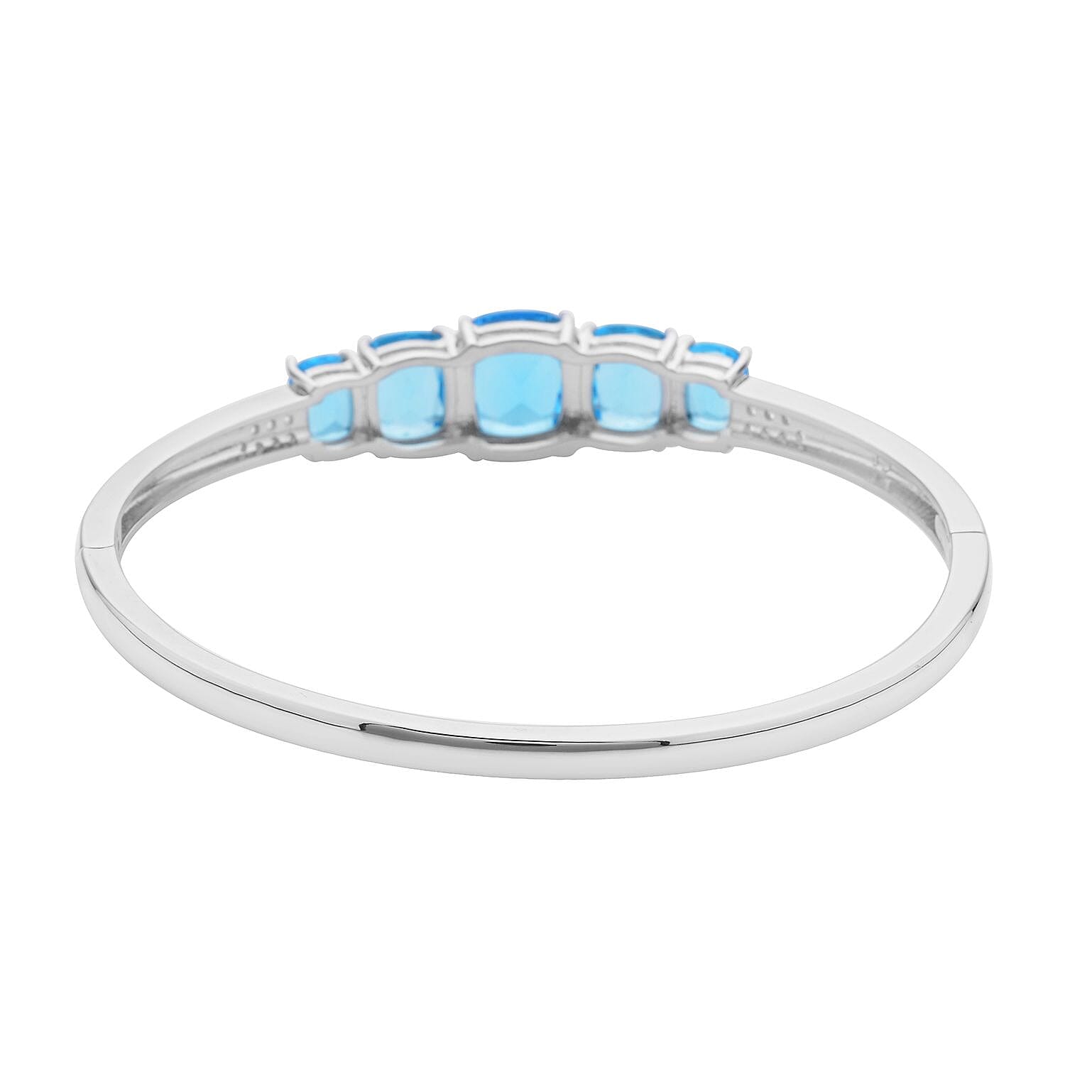 Simulated Aquamarine and Simulated Diamond Bangle Bracelet in Silvertone (6.50 In) 0.55 ctw