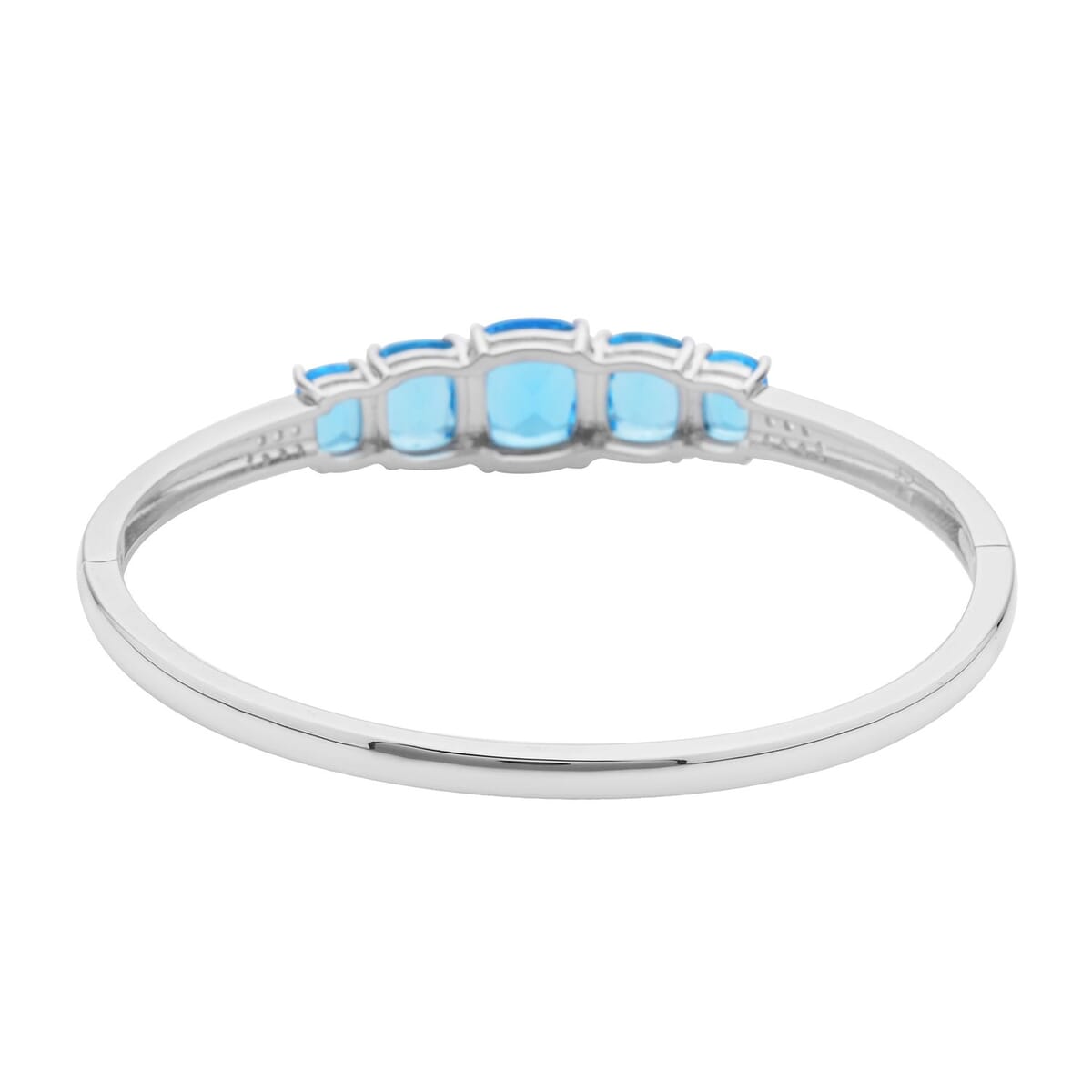 Simulated Aquamarine and Simulated Diamond Bangle Bracelet in Silvertone (6.50 In) 0.55 ctw image number 3