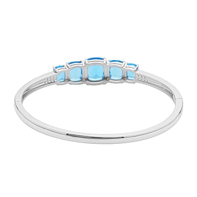 Simulated Aquamarine and Simulated Diamond Bangle Bracelet in Silvertone (6.50 In) 0.55 ctw