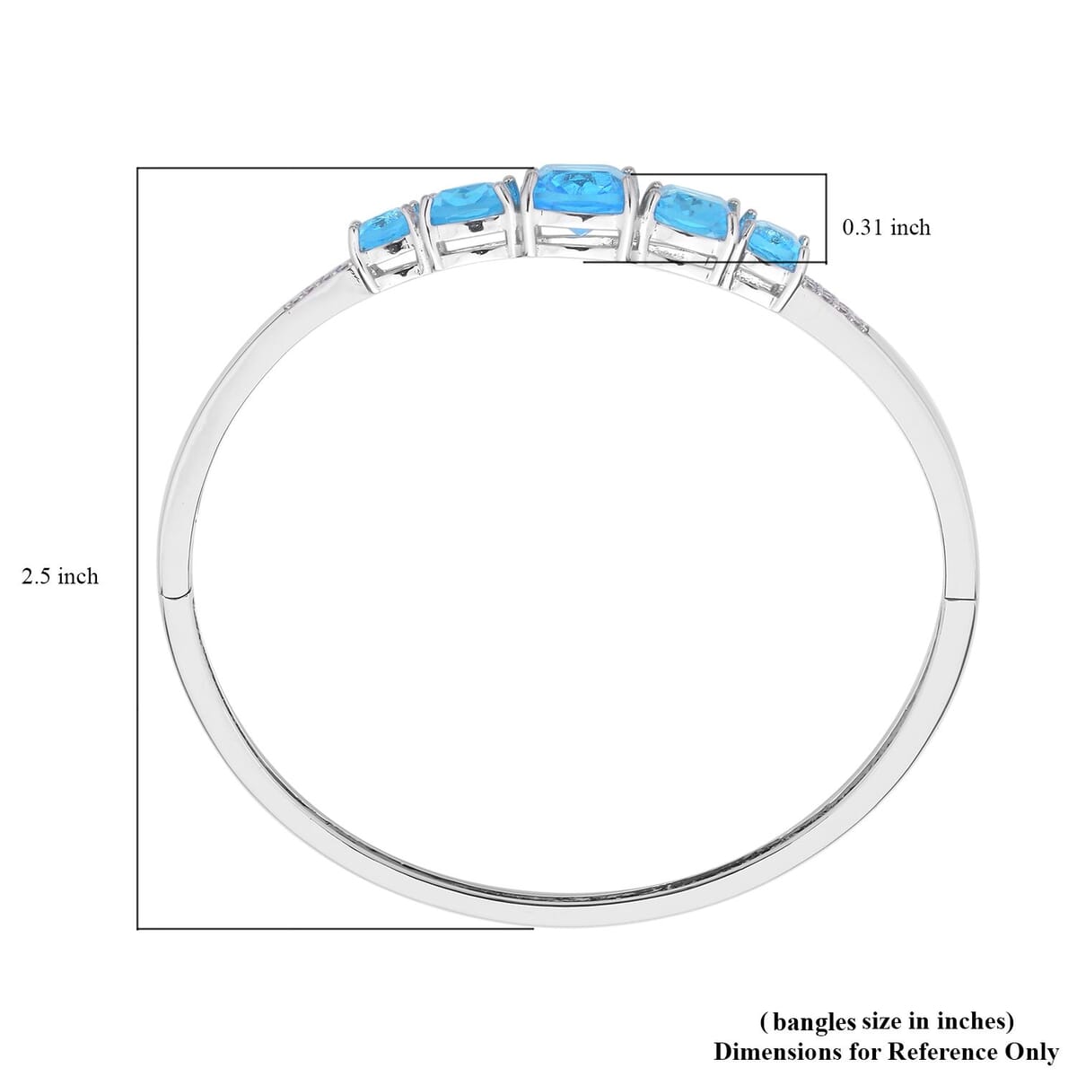 Simulated Aquamarine and Simulated Diamond Bangle Bracelet in Silvertone (6.50 In) 0.55 ctw image number 4