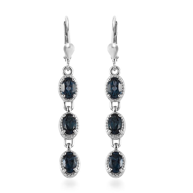 London Blue Topaz Dangling Earrings in Platinum Over Sterling Silver 3.15 ctw