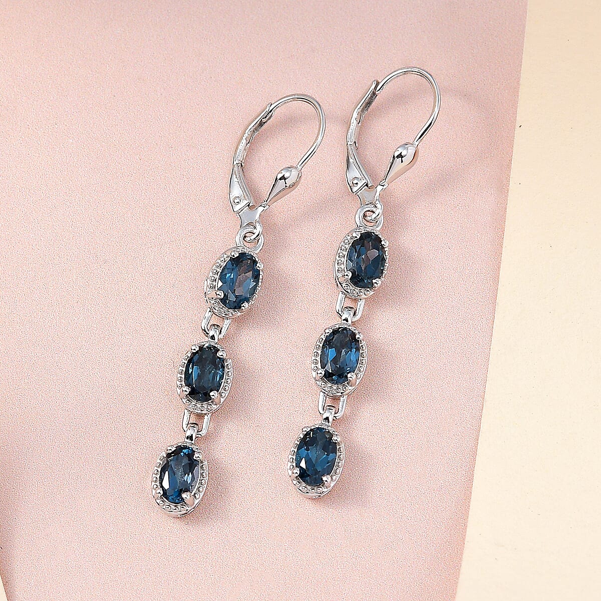 London Blue Topaz Dangling Earrings in Platinum Over Sterling Silver 3.15 ctw image number 1