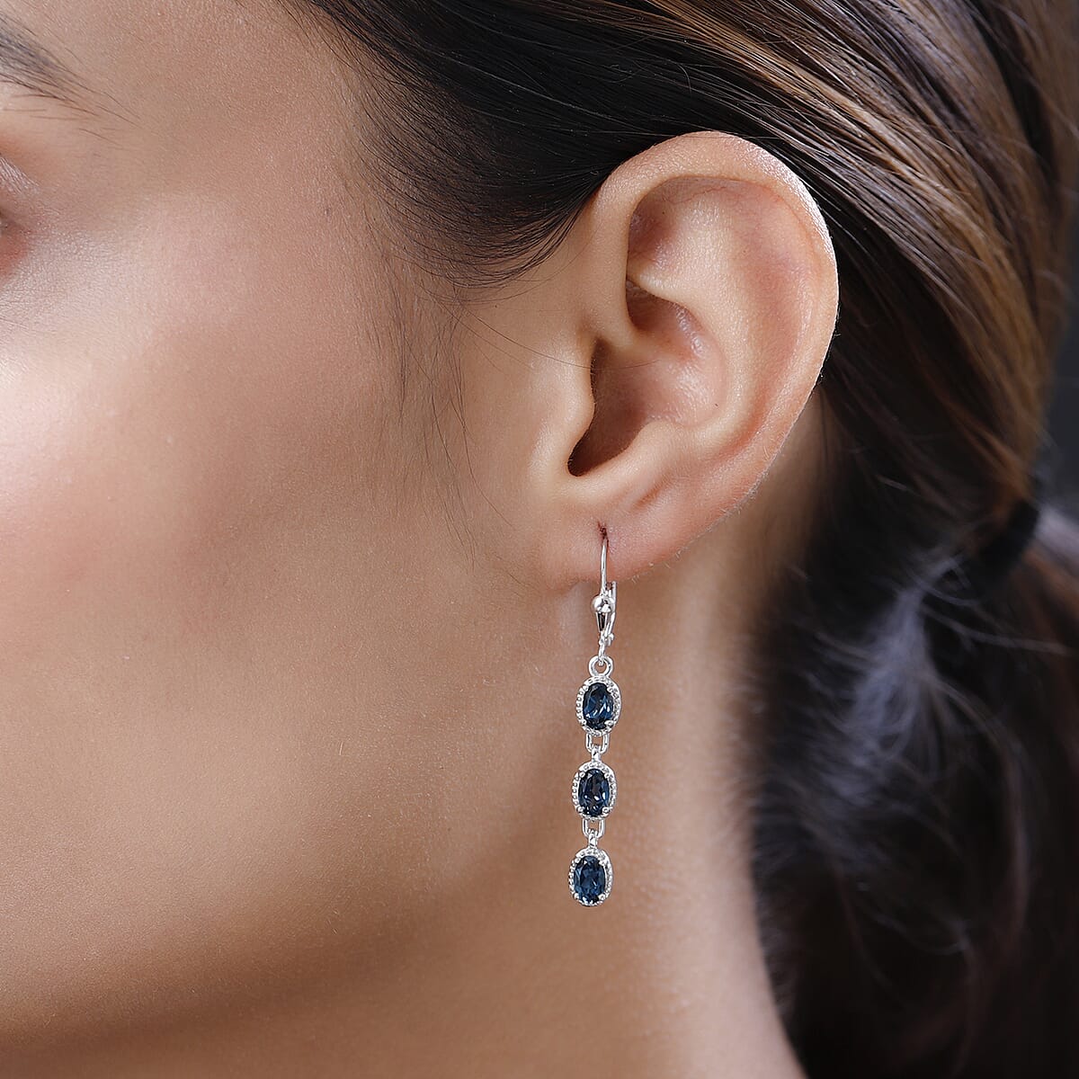 London Blue Topaz Dangling Earrings in Platinum Over Sterling Silver 3.15 ctw image number 2
