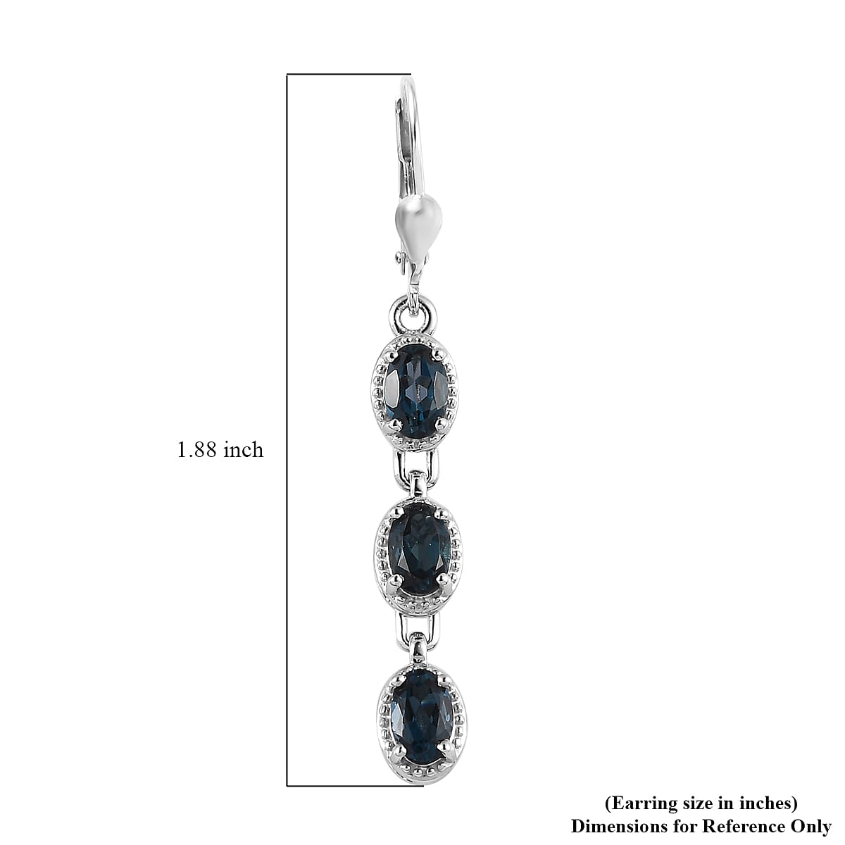 London Blue Topaz Dangling Earrings in Platinum Over Sterling Silver 3.15 ctw image number 4
