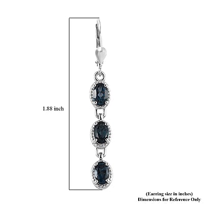 London Blue Topaz Dangling Earrings in Platinum Over Sterling Silver 3.15 ctw
