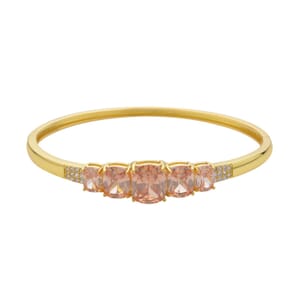 Simulated Champagne and White Diamond Bangle Bracelet in Goldtone (7.25 In) 19.60 ctw