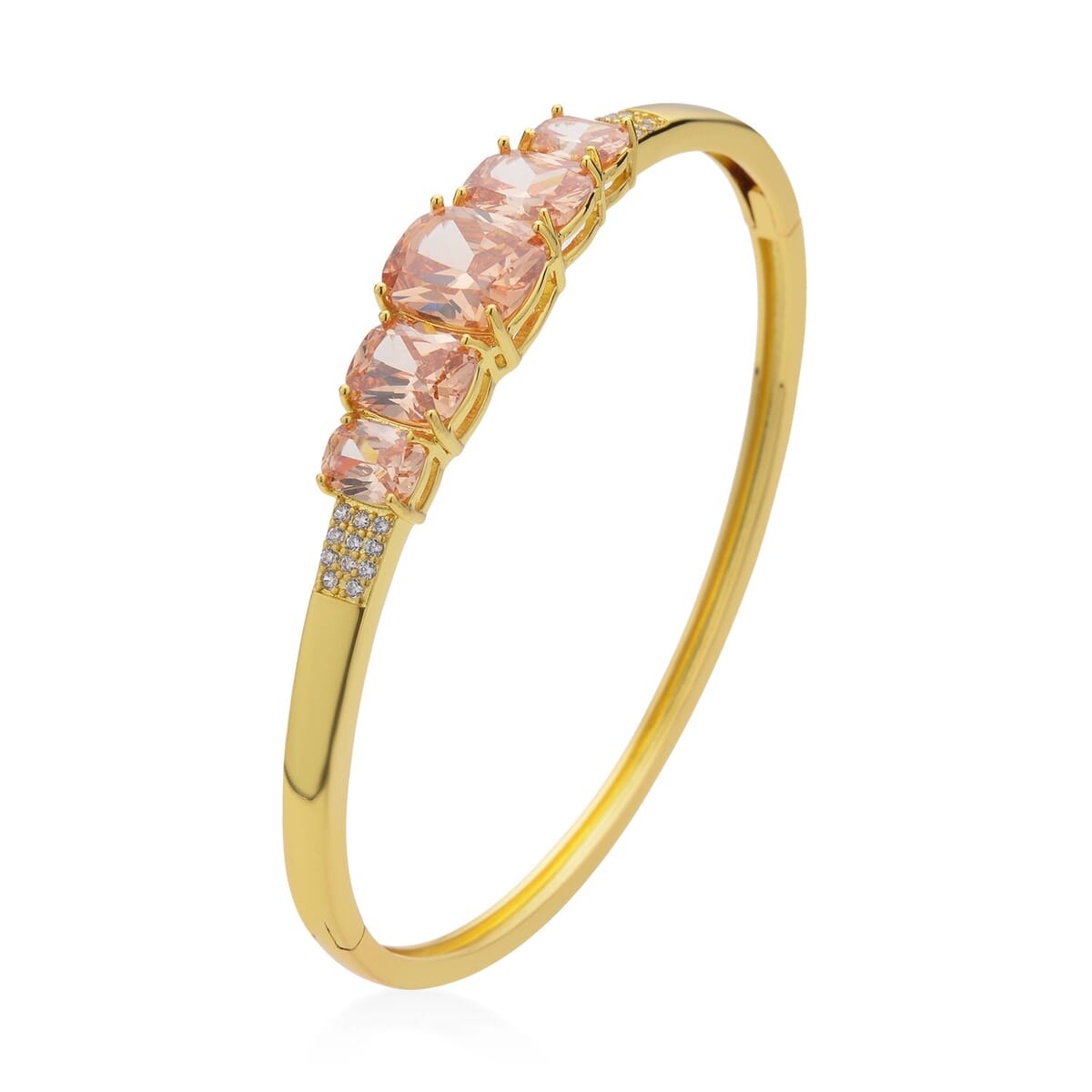 Simulated Champagne and White Diamond Bangle Bracelet in Goldtone (7.25 In) 19.60 ctw image number 2