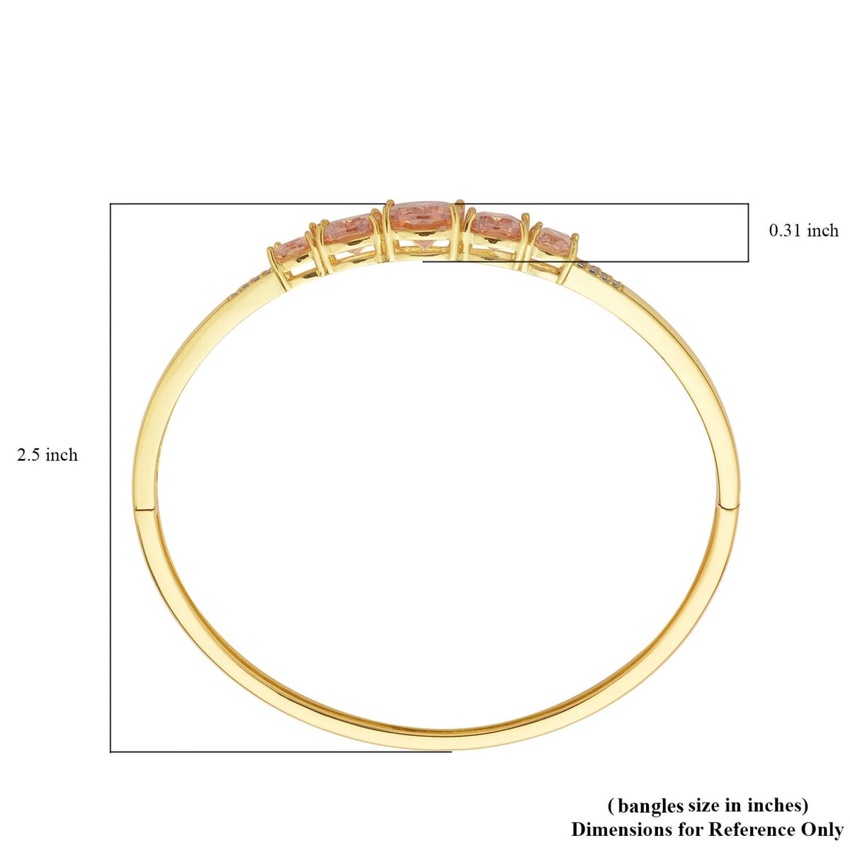 Simulated Champagne and White Diamond Bangle Bracelet in Goldtone (7.25 In) 19.60 ctw image number 4
