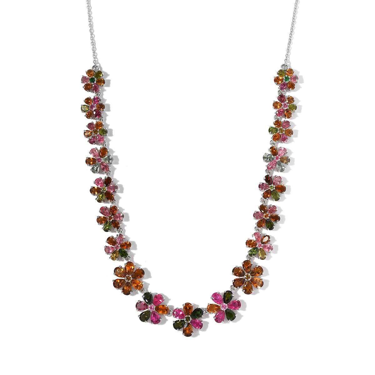 Multi-Tourmaline Floral Necklace 18 Inches in Platinum Over Sterling Silver 26.15 ctw image number 0