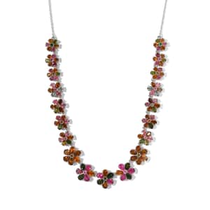 Multi-Tourmaline Floral Necklace 18 Inches in Platinum Over Sterling Silver 26.15 ctw