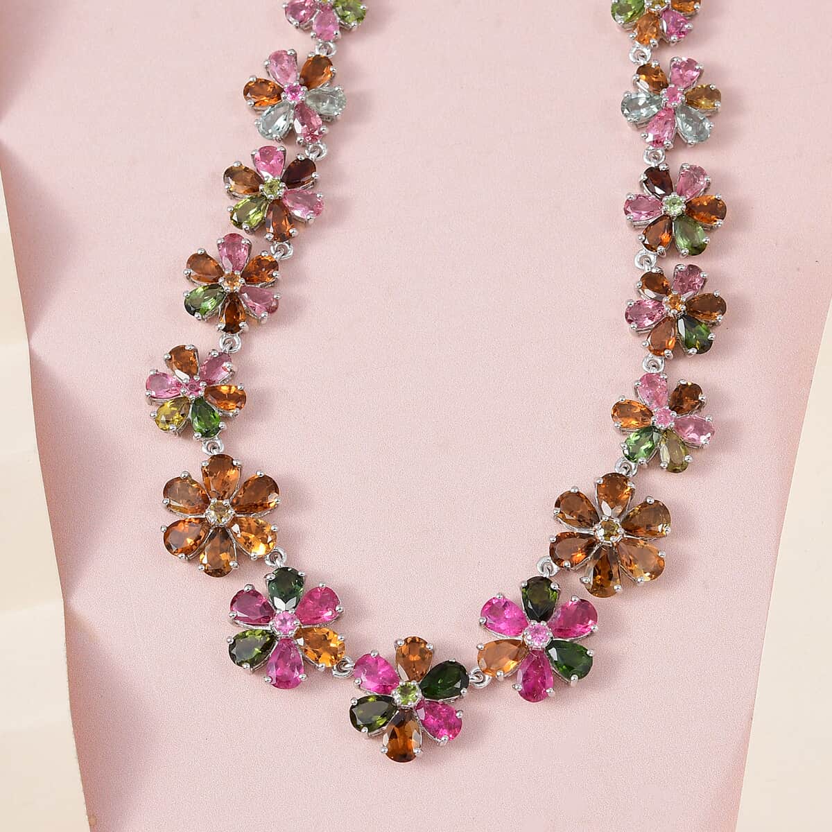 Multi-Tourmaline Floral Necklace 18 Inches in Platinum Over Sterling Silver 26.15 ctw image number 1