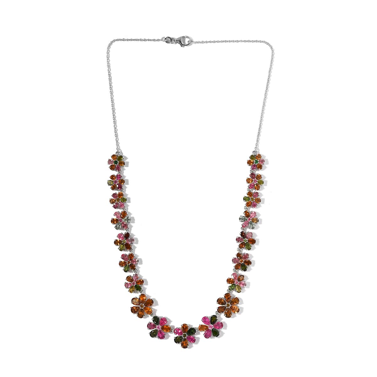 Multi-Tourmaline Floral Necklace 18 Inches in Platinum Over Sterling Silver 26.15 ctw image number 3