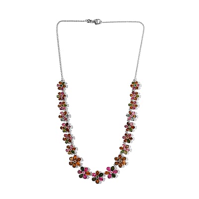 Multi-Tourmaline Floral Necklace 18 Inches in Platinum Over Sterling Silver 26.15 ctw